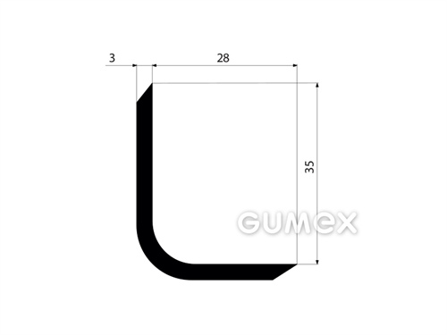 "L" Gummiprofil, 38x31/3mm, 70°ShA, EPDM, -40°C/+100°C, schwarz, 